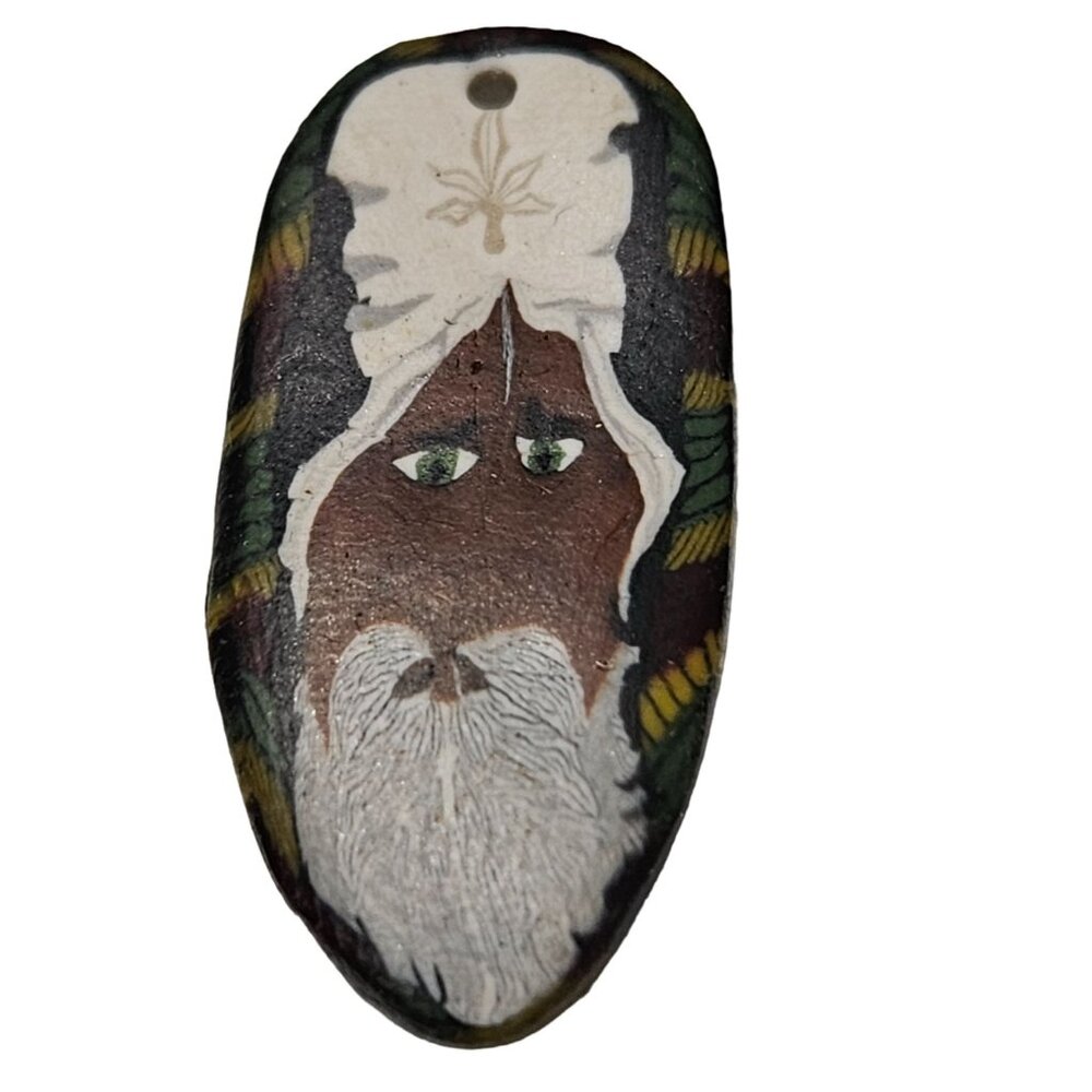 Hand Painted Bearded Man Clay Pendant Nature Design Necklace Fashion Jewelry